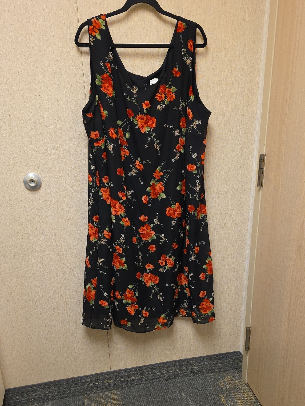 Black Floral Sleeveless Mini Dress with Orange Blooms
